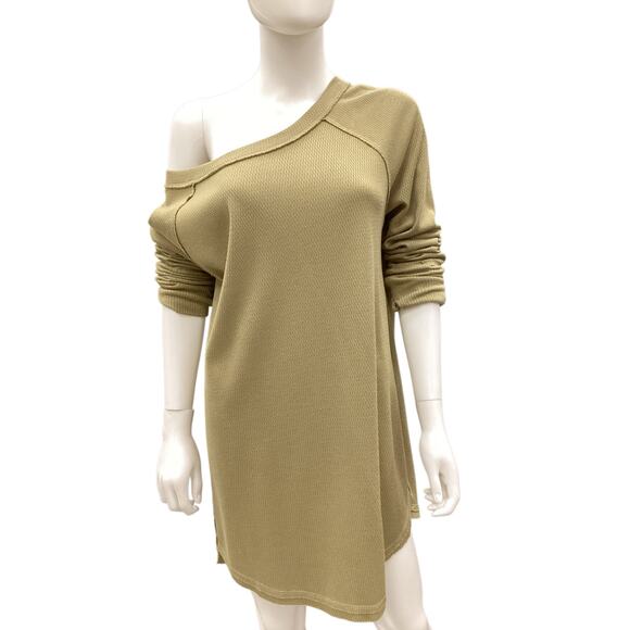 NWT Free People Women’s Long T-Shirt Size XL Thermal Olive Green Slits Soft - Picture 2 of 6